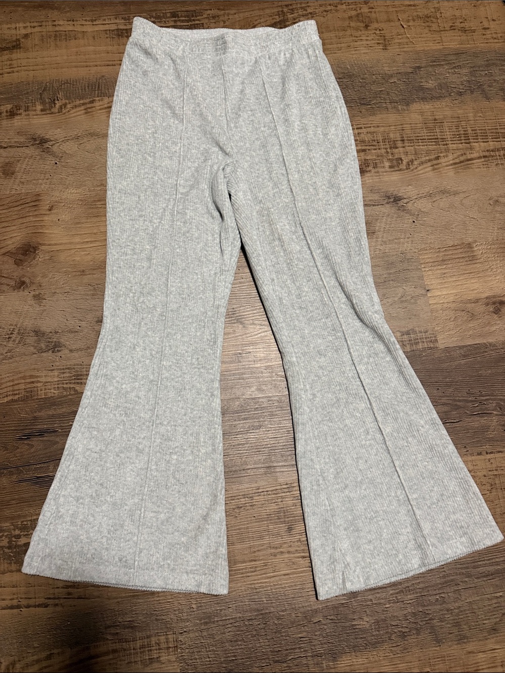 aerie Light Gray Ribbed Flare Pants